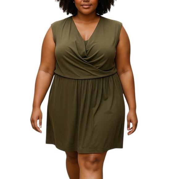 Adrianna Papell Dresses & Skirts - Adrianna Papell Olive Drape Neck Faux Wrap Sleeveless Midi Dress 16